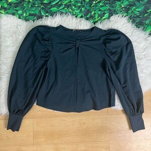 Zara Womens Green Knotted Long Puff Sleeve Blouse Stretch Pullover S